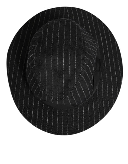 Dolce & Gabbana Black Striped Virgin Wool Fedora Capello Hat