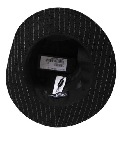 Dolce & Gabbana Black Striped Virgin Wool Fedora Capello Hat