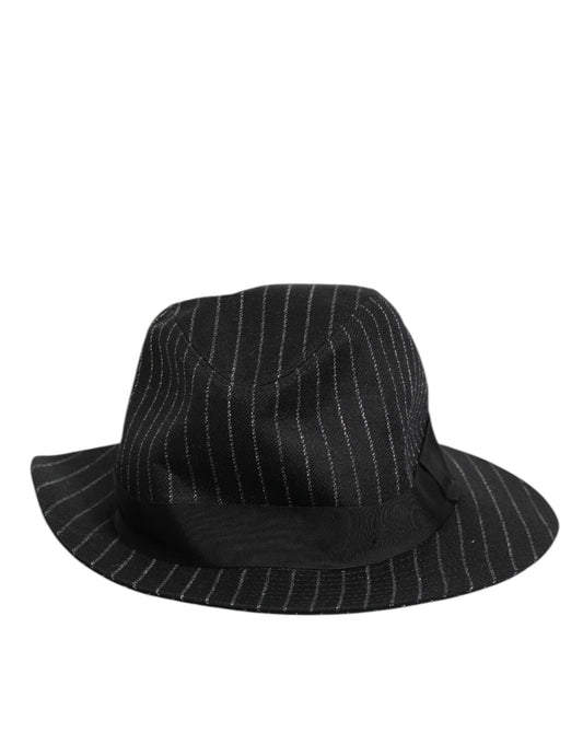 Dolce & Gabbana Black Striped Virgin Wool Fedora Capello Hat