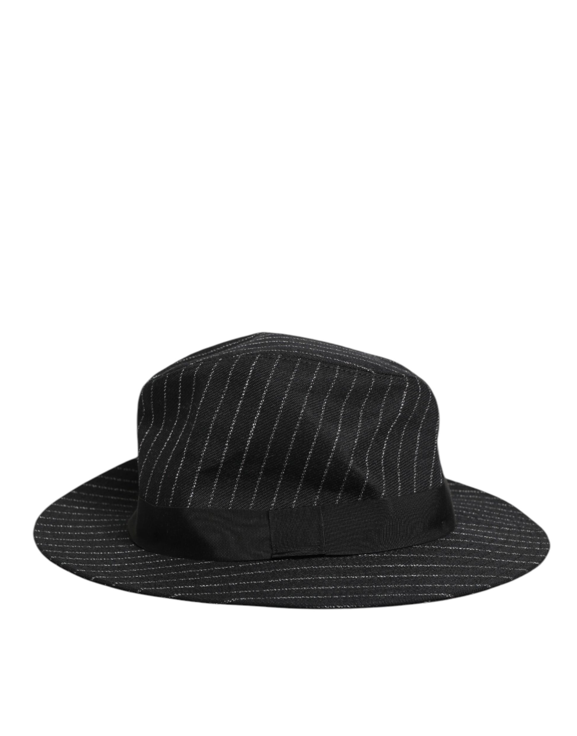 Dolce & Gabbana Black Striped Virgin Wool Fedora Capello Hat