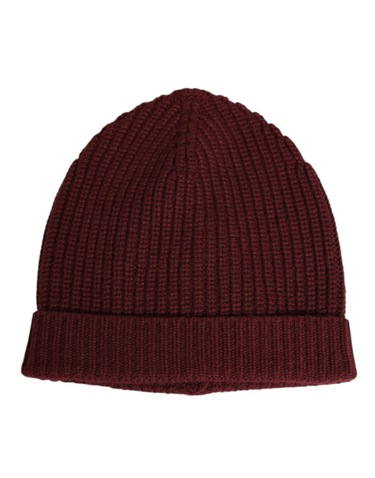 Dolce & Gabbana Maroon Brown Cashmere Knitted Beanie Capello