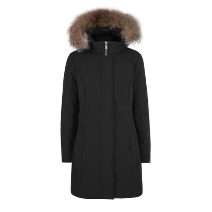 Yes Zee Black Nylon Jackets & Coat with Removable Fur Hood