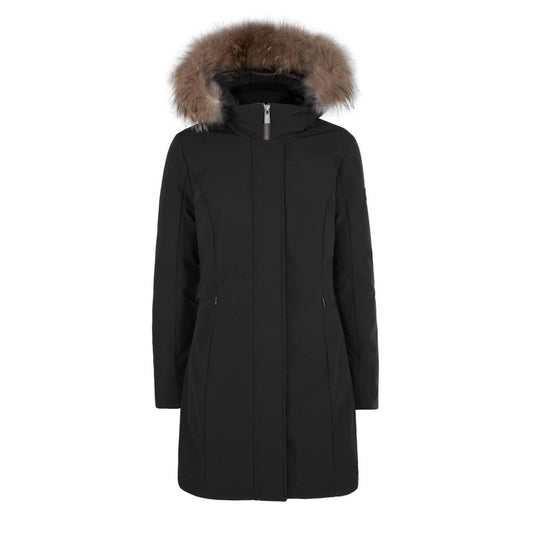 Yes Zee Black Nylon Jackets & Coat with Removable Fur Hood