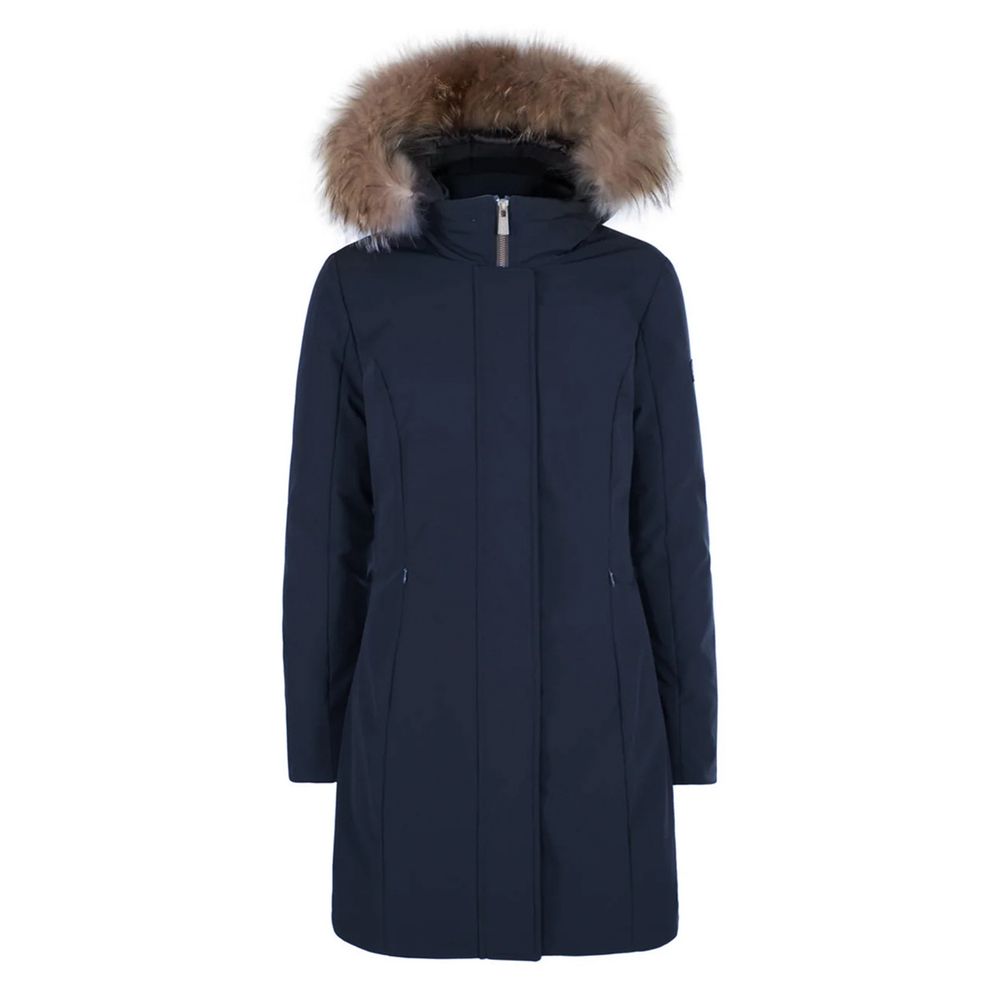 Yes Zee Blue Nylon Jacket with Removable Fur Hood