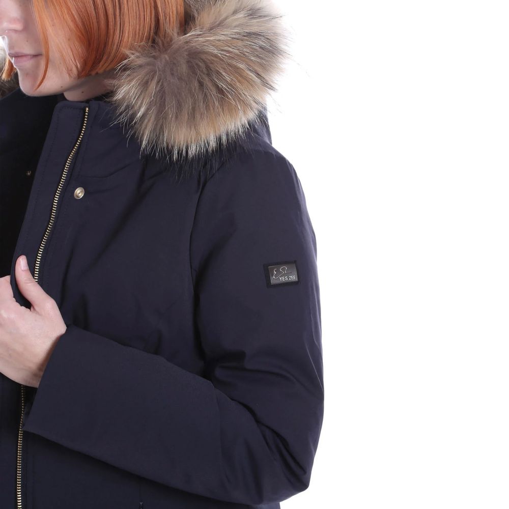 Yes Zee Blue Nylon Jacket with Removable Fur Hood
