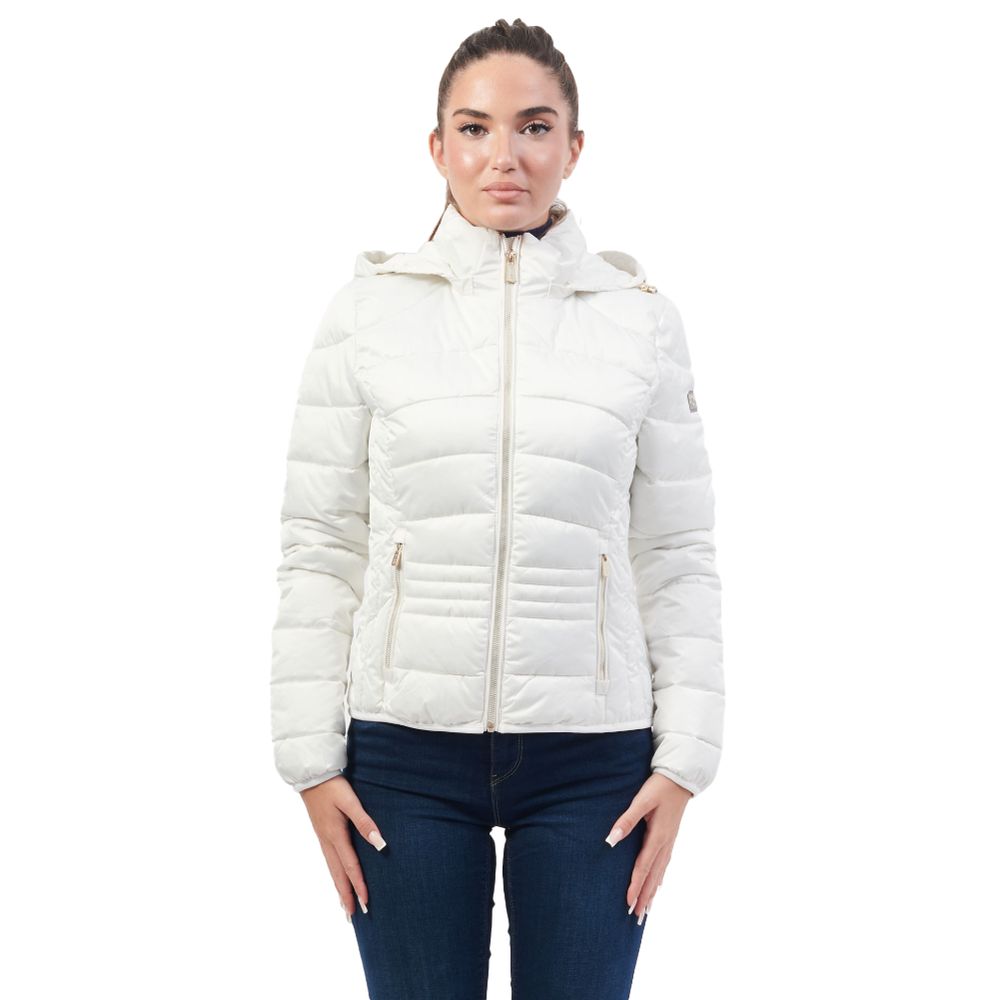 Yes Zee White Polyester Jacket with Removable Hood