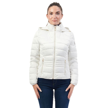 Yes Zee White Polyester Jacket with Removable Hood