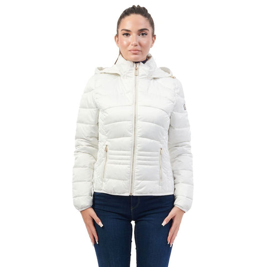Yes Zee White Polyester Jacket with Removable Hood