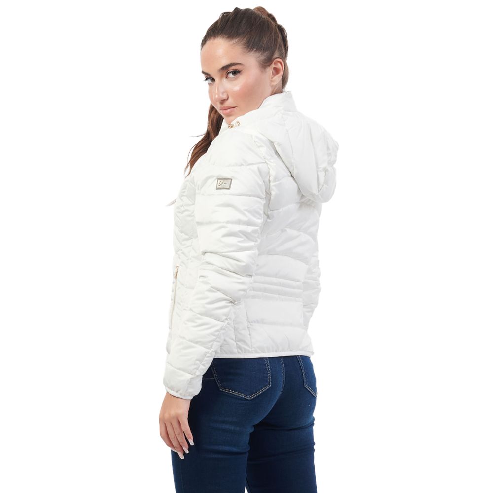 Yes Zee White Polyester Jacket with Removable Hood