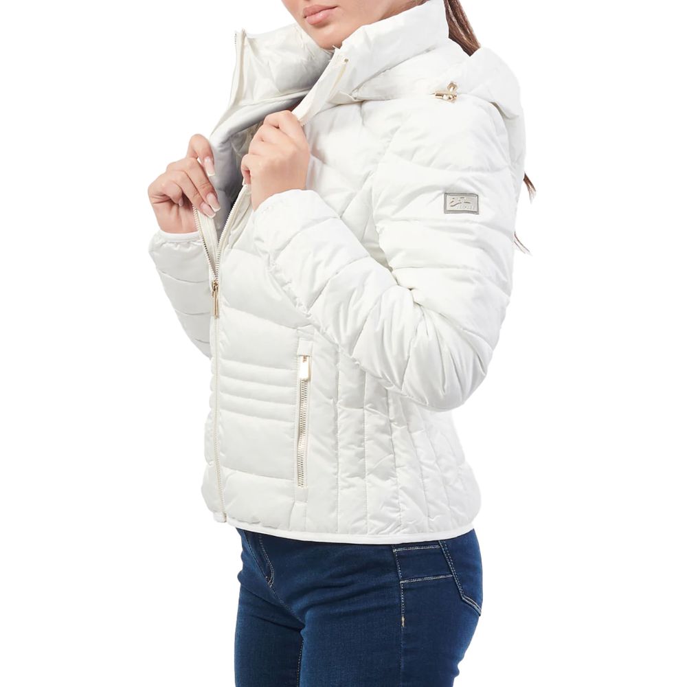 Yes Zee White Polyester Jacket with Removable Hood