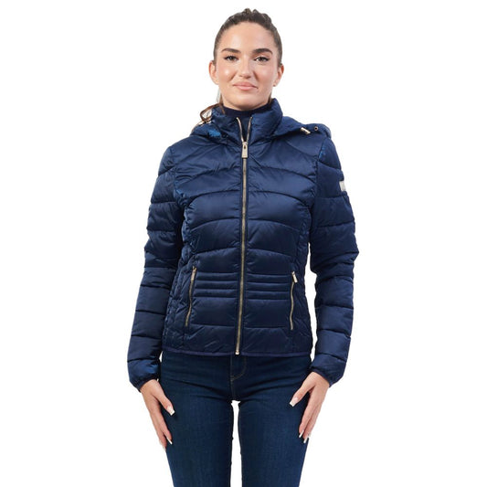 Yes Zee Blue Polyester Jacket with Removable Hood