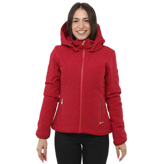 Yes Zee Red Nylon Padded Jacket with Removable Hood