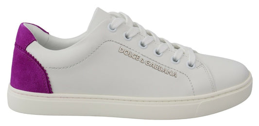 Dolce & Gabbana White Suede Leather Low Top Sneakers