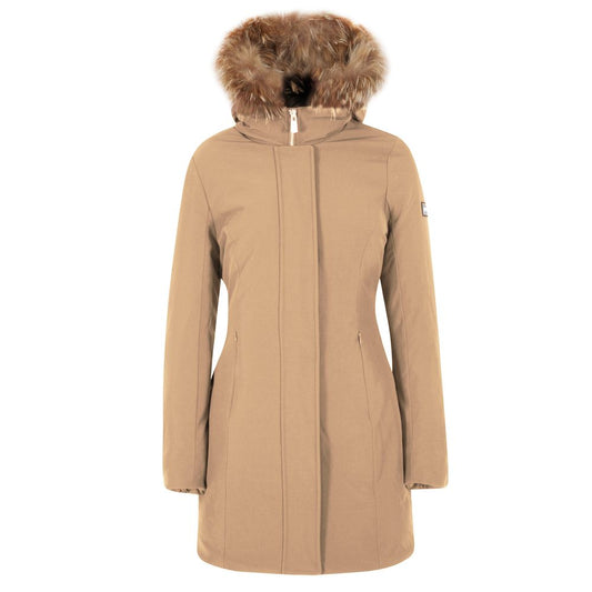 Yes Zee Brown Nylon Jacket with Removable Fur Hood
