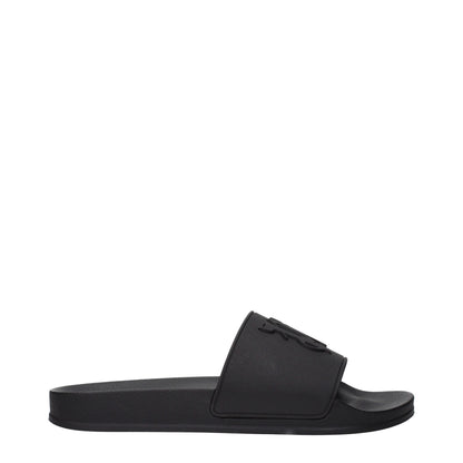 Palm Angels Black Cotton Slippers Sandals