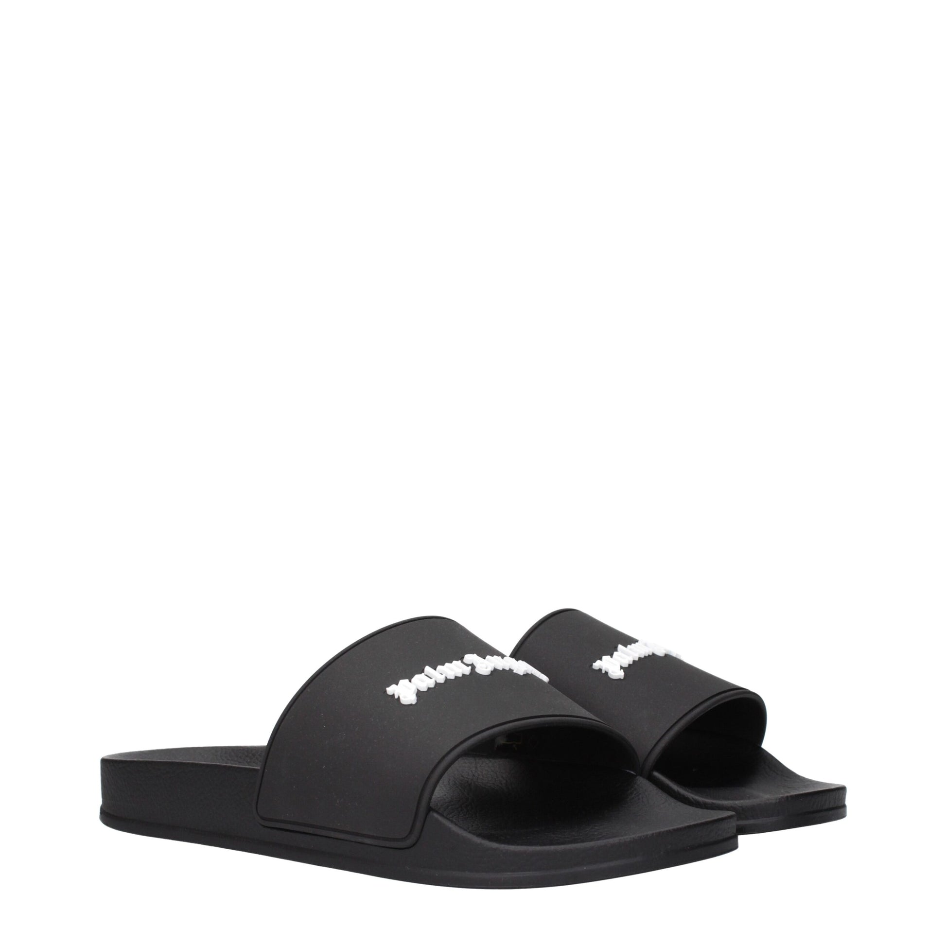 Palm Angels Black Cotton Slippers Sandals