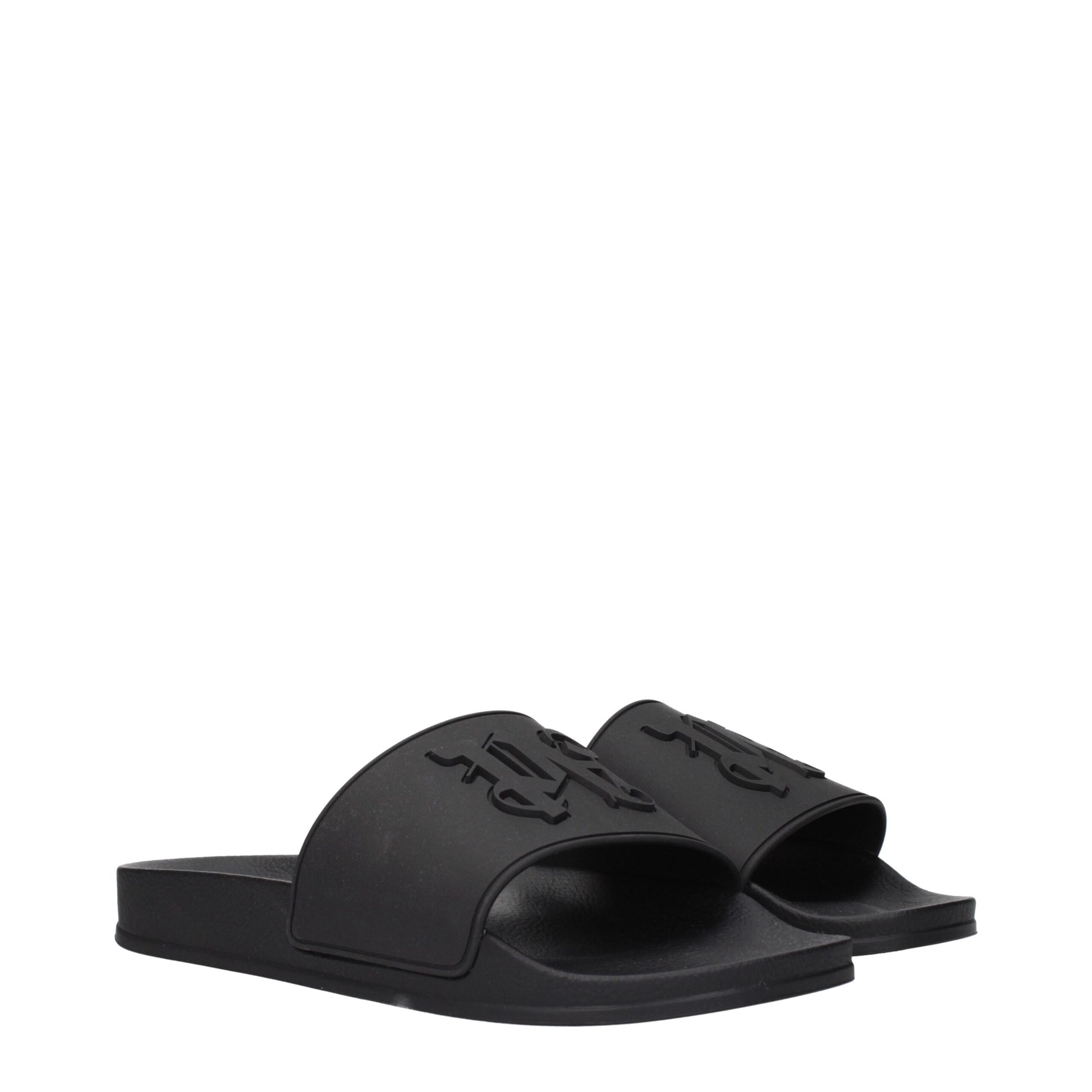 Palm Angels Black Cotton Slippers Sandals
