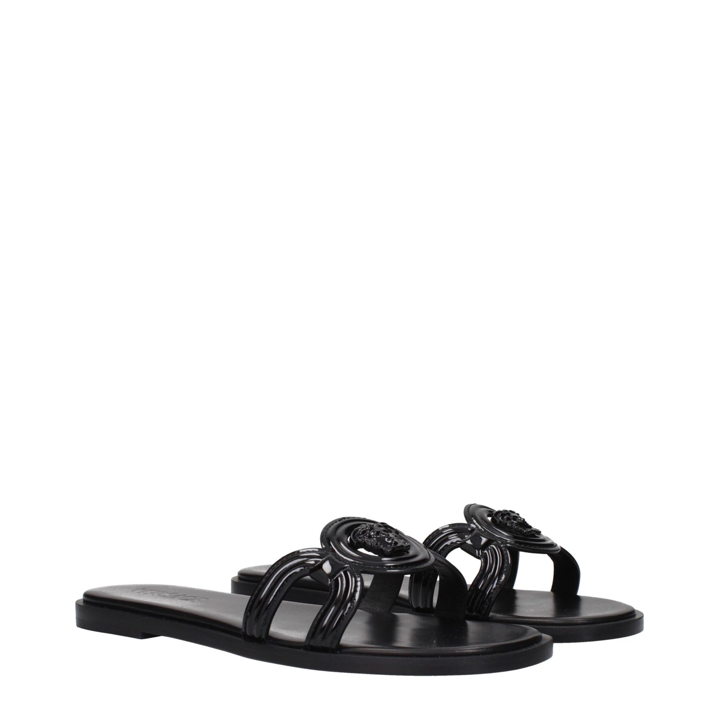 Versace Black Leather Slippers Sandals - Elevate Your Footwear Game