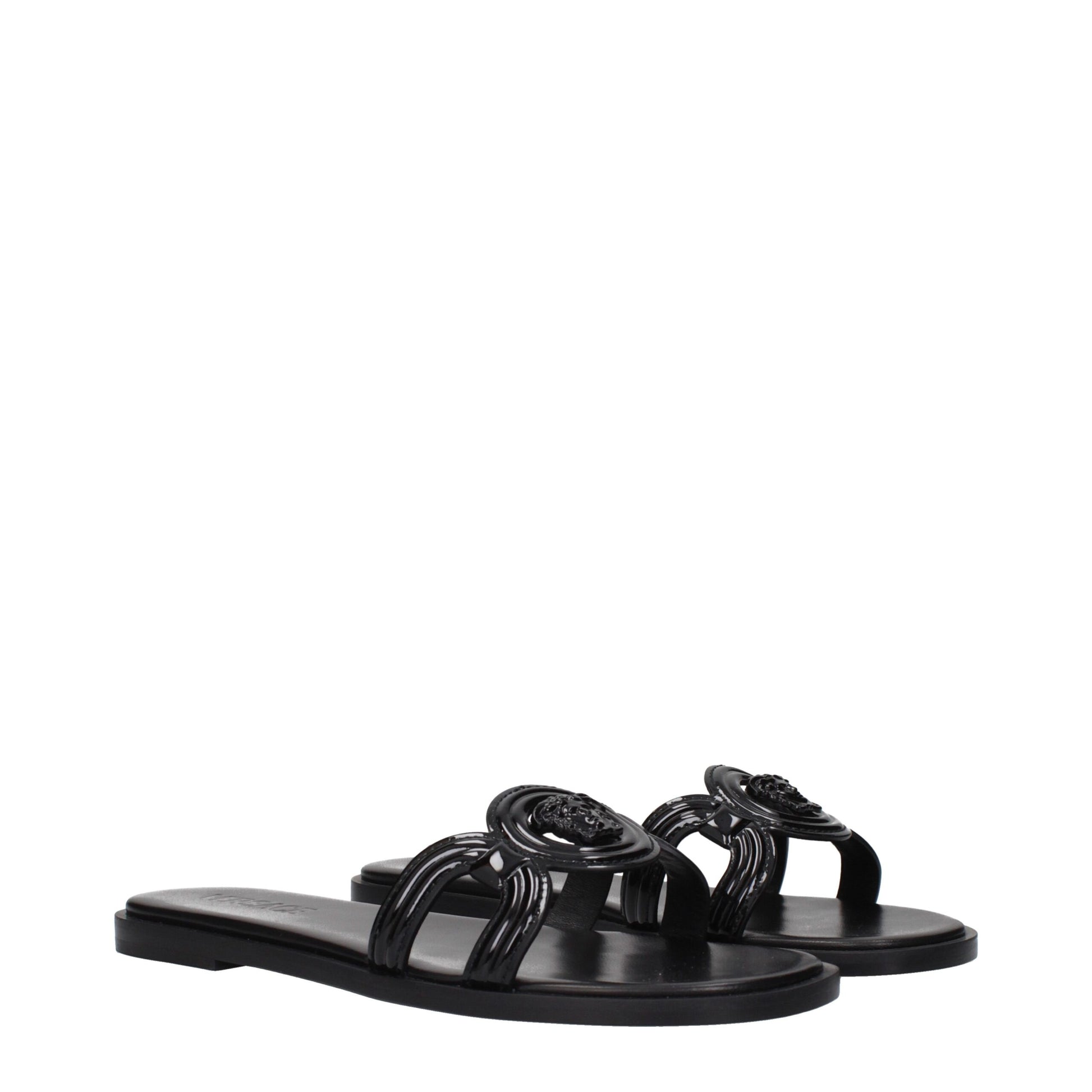 Versace Black Leather Slippers Sandals - Elevate Your Footwear Game