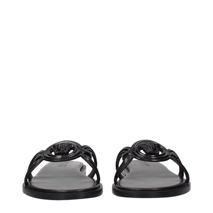 Versace Black Leather Slippers Sandals - Elevate Your Footwear Game