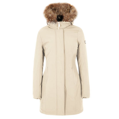 Yes Zee White Nylon Jacket with Removable Fur Hood