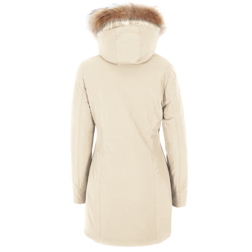 Yes Zee White Nylon Jacket with Removable Fur Hood