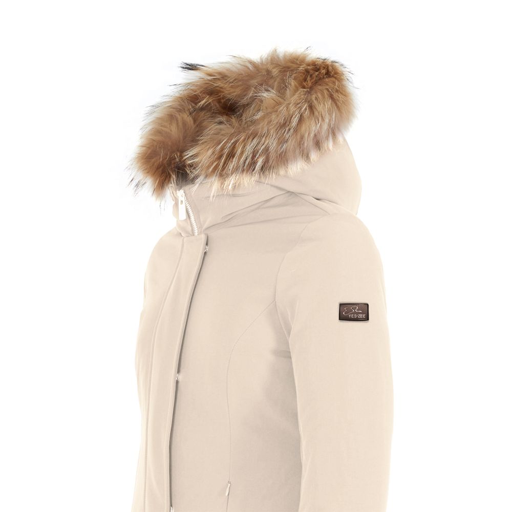 Yes Zee White Nylon Jacket with Removable Fur Hood