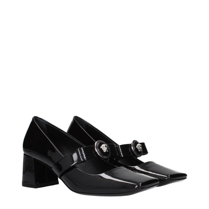 Versace Black Leather Mid Heel Pumps – A Statement of Glamour