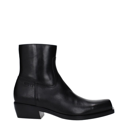 Versace Black Leather Ankle Boots