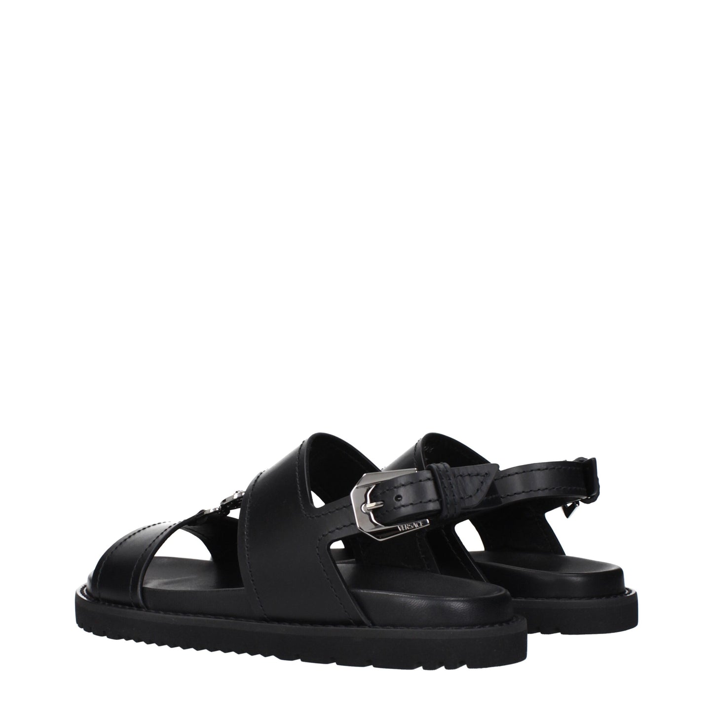 Versace Black Leather Flat Sandals - Bold Elegance for Every Occasion