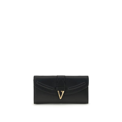 Versace Black Chain Wallet in Garnet Calfskin