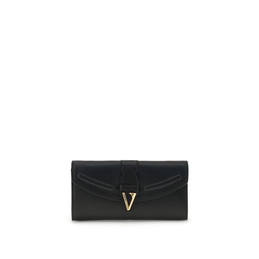 Versace Black Chain Wallet in Garnet Calfskin