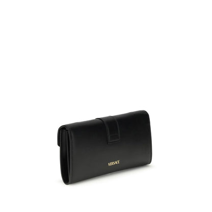 Versace Black Chain Wallet in Garnet Calfskin