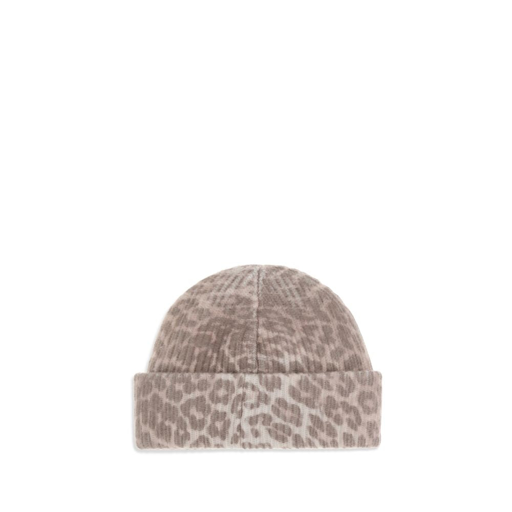 Ganni Beige Wool Beanie - Leopard Beanie Hat