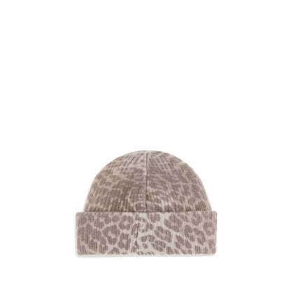 Ganni Beige Wool Beanie - Leopard Beanie Hat