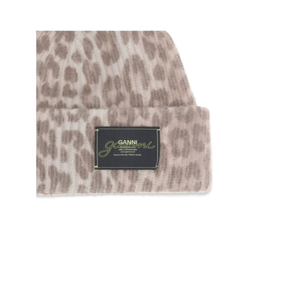 Ganni Beige Wool Beanie - Leopard Beanie Hat