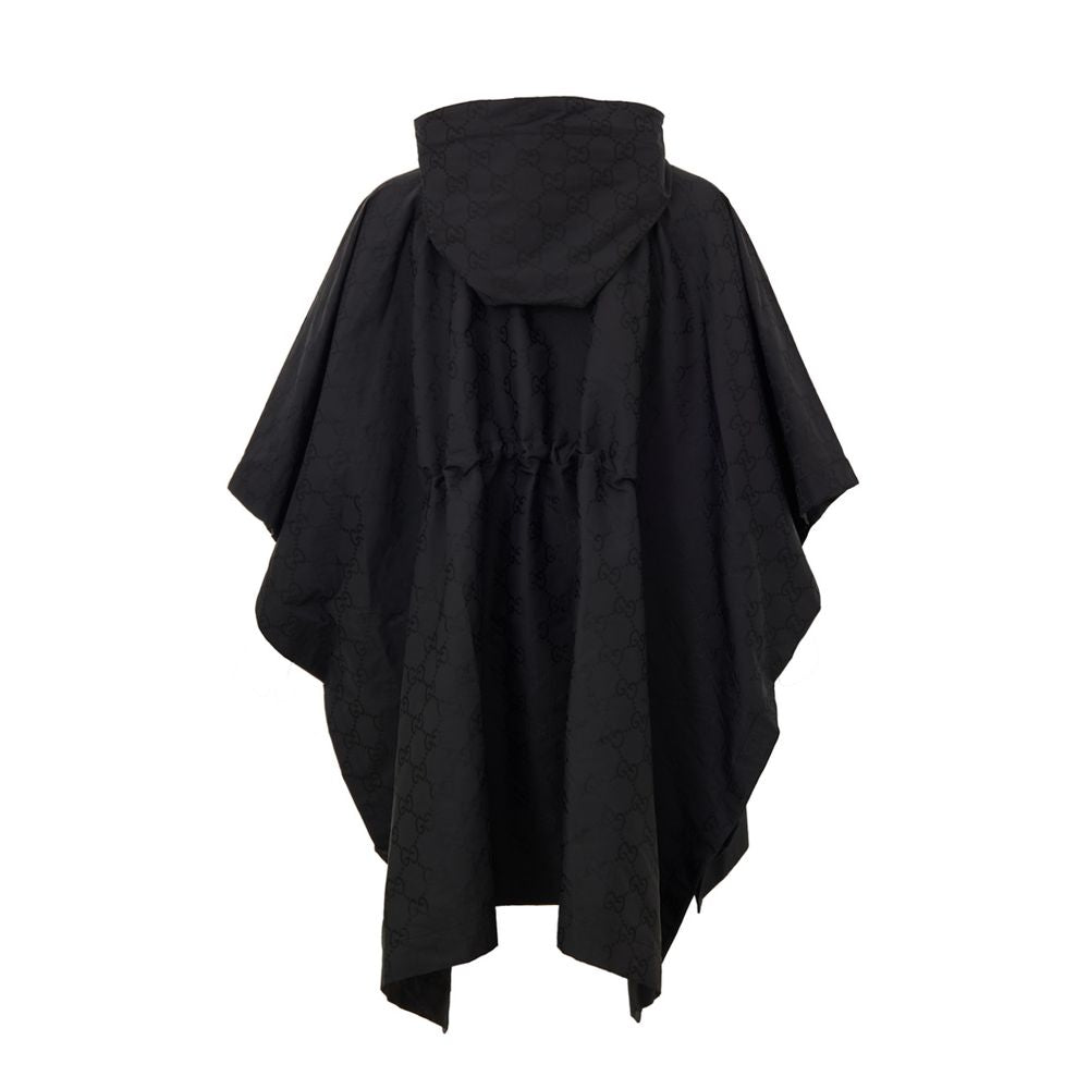 Gucci Black Hooded Cape with Web Logo and GG Monogram Print