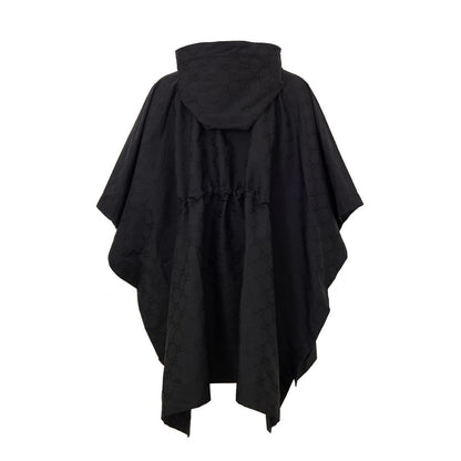 Gucci Black Hooded Cape with Web Logo and GG Monogram Print