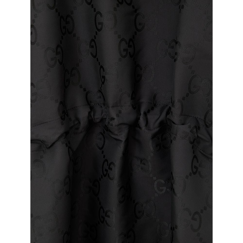 Gucci Black Hooded Cape with Web Logo and GG Monogram Print