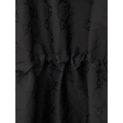 Gucci Black Hooded Cape with Web Logo and GG Monogram Print