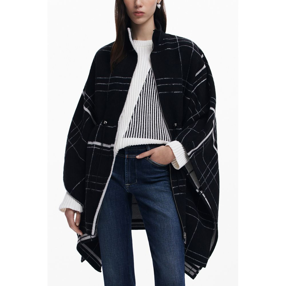 Desigual Aldama Cuadros Black Wool Women Poncho