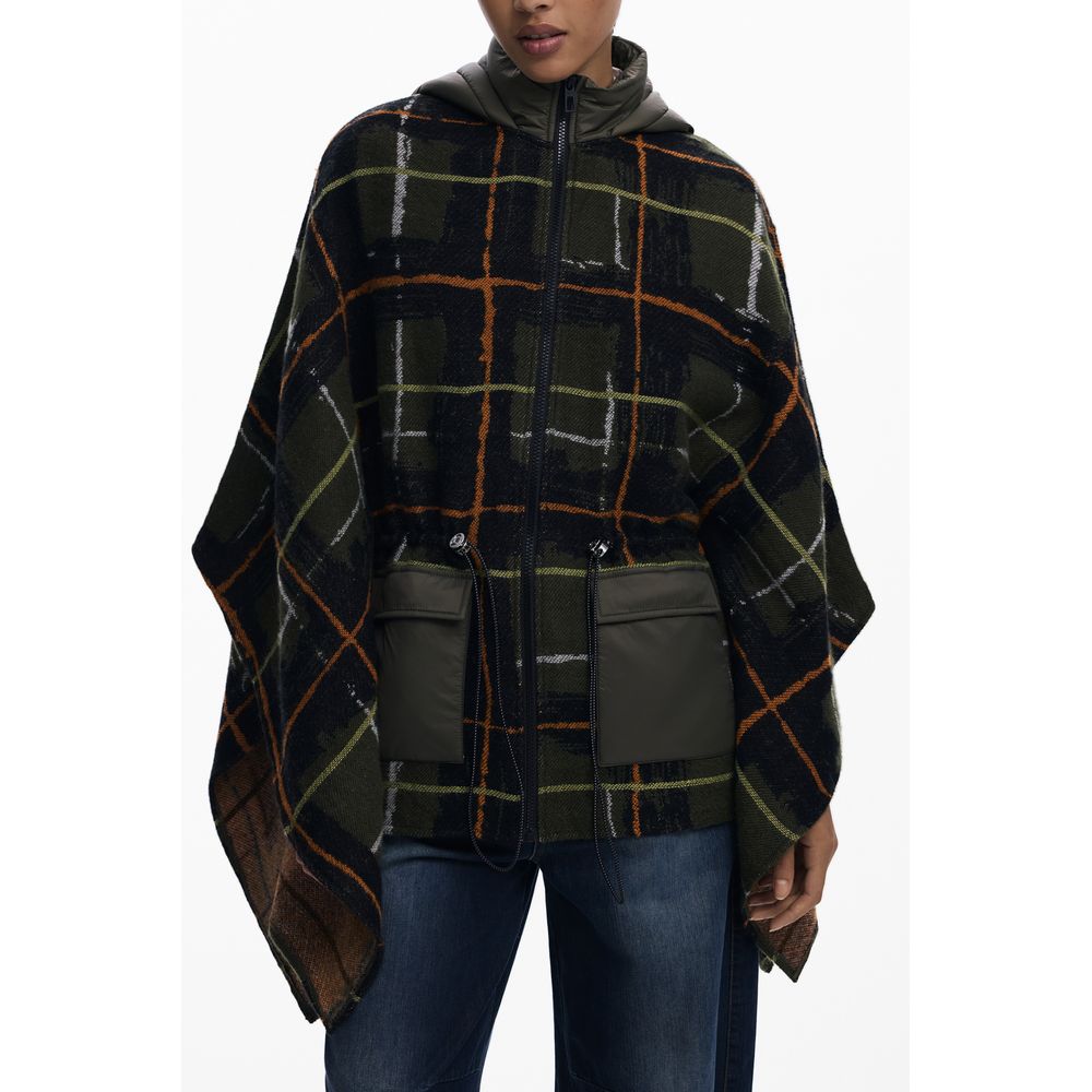 Desigual Green Polyester Hooded Poncho