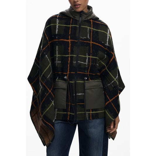 Desigual Green Polyester Hooded Poncho