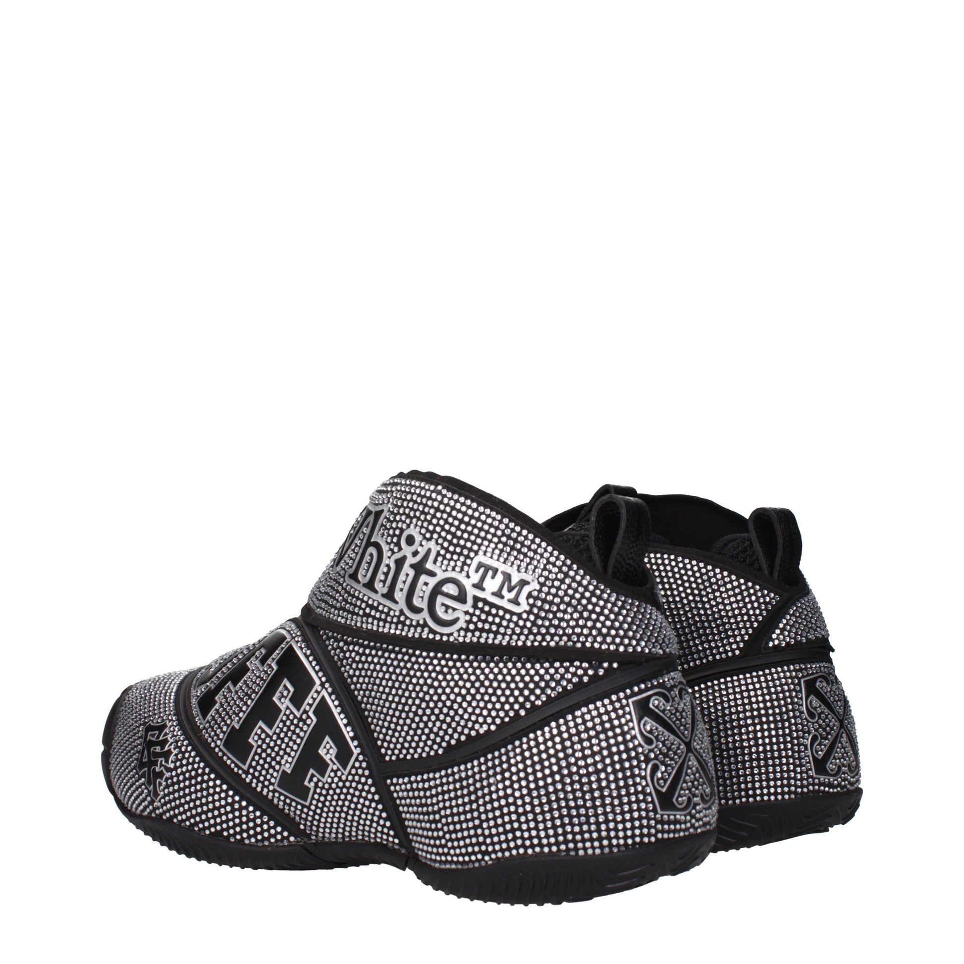 Off-White Black Cotton Sneakers with Rhinestones