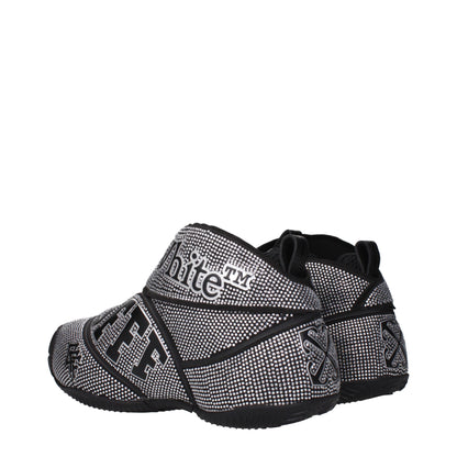 Off-White Black Cotton Sneakers with Rhinestones