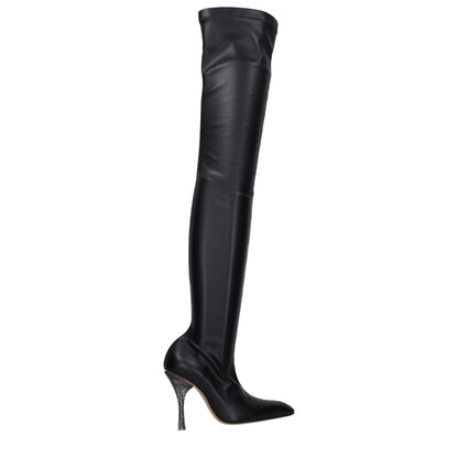 Off-White Black Leather Over The Knee Boots