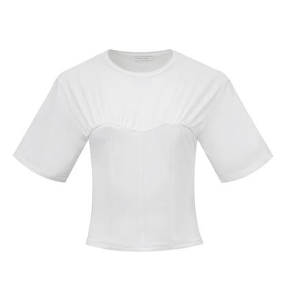 Patrizia Pepe White Cotton T-Shirt with Bustier Details
