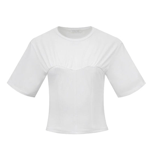 Patrizia Pepe White Cotton T-Shirt with Bustier Details