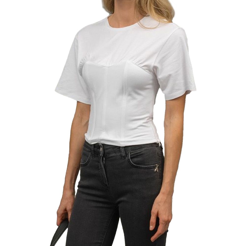 Patrizia Pepe White Cotton T-Shirt with Bustier Details