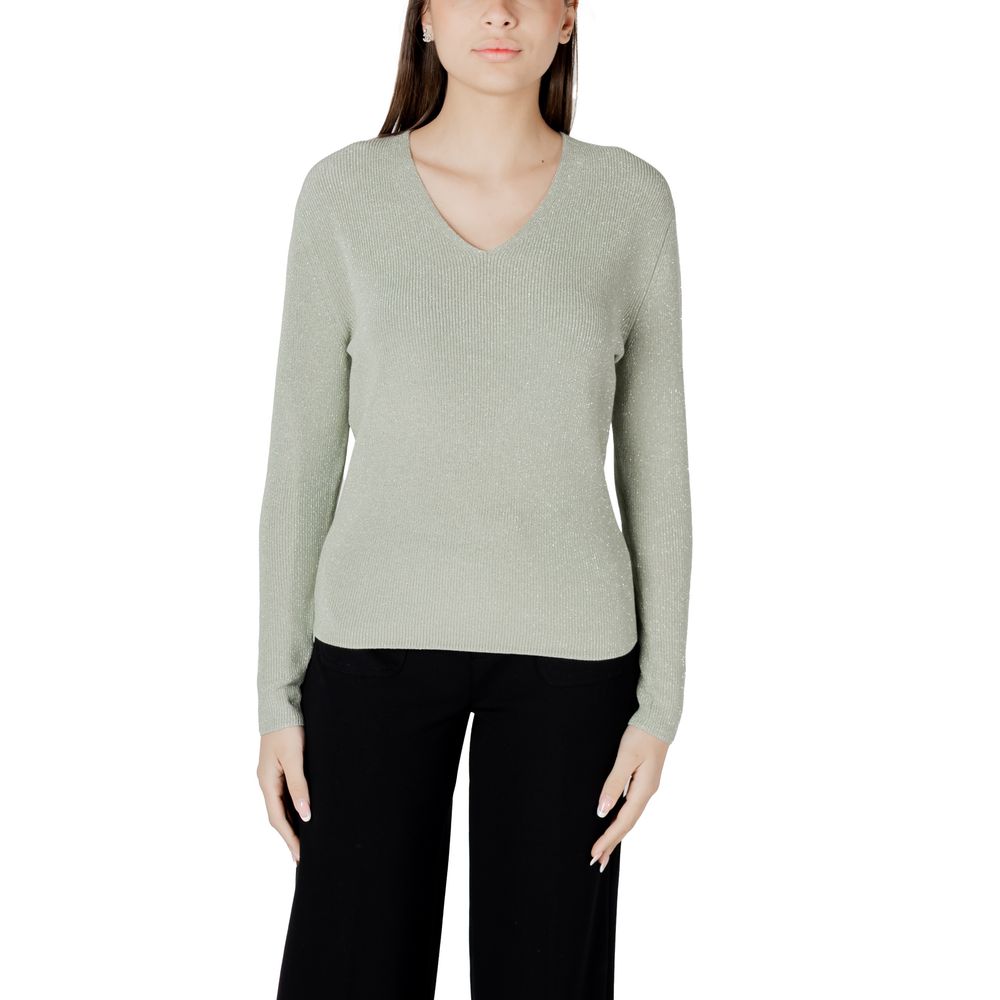 Street One Green Cotton Sportswear V-Neck Lurex Sweater